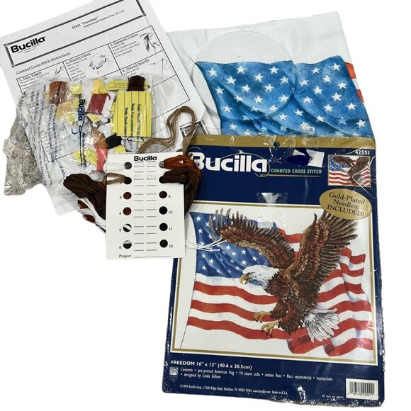Bucilla Freedom Linda Gillum 16" x 12" Counted Cross Stitch Kit Opened Complete - Picture 2 of 4